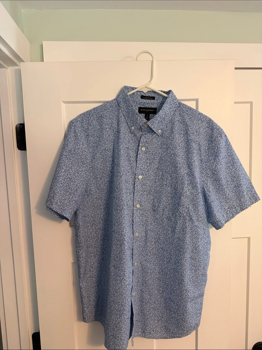 Banana Republic Blue Microprint Short-Sleeve Button-Down Shirt